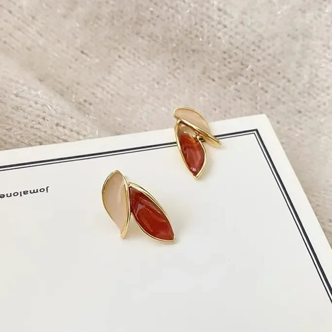 Elegant Autumn/Winter Orange Leaf Earrings