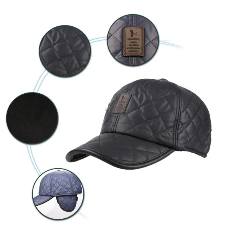 Stay Cozy and Stylish: Men's Genuine Leather Winter Baseball Cap with Ear Coverage
