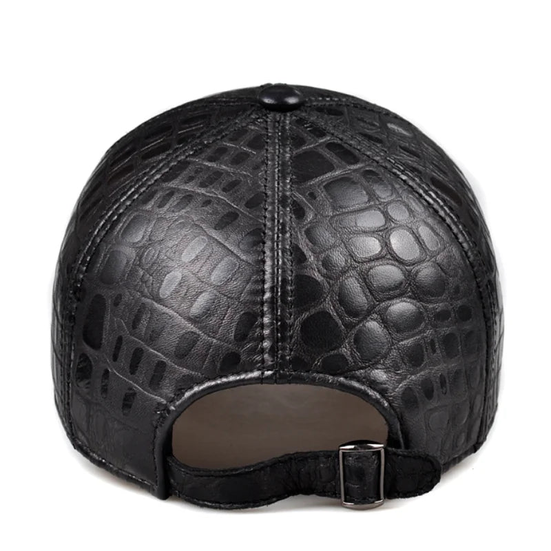 Winter Fashion: Men's Genuine Sheepskin Leather Baseball Cap with Crocodile Pattern - Perfect for Outdoor Leisure