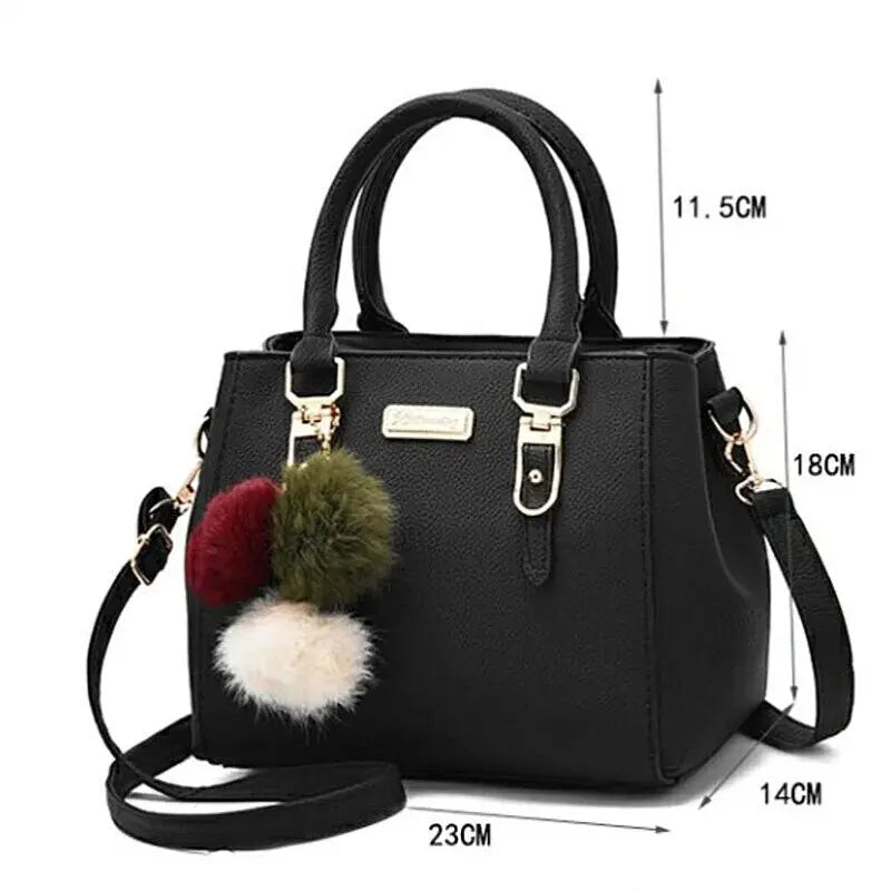 PU Leather Handbag for Women with Plush Tassel