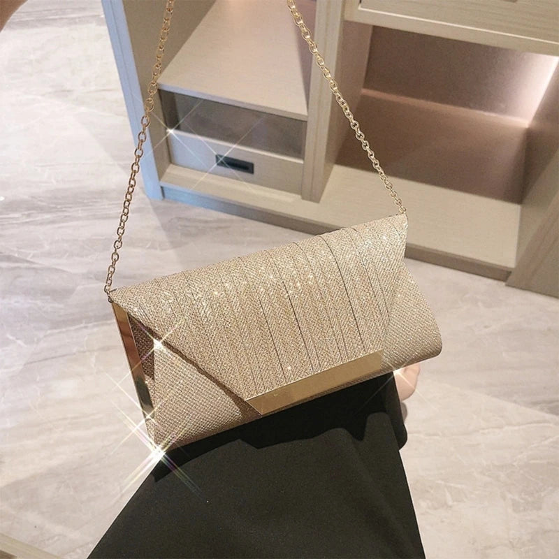 Exquisite Glitter Evening Clutch for Women with Shoulder Chain