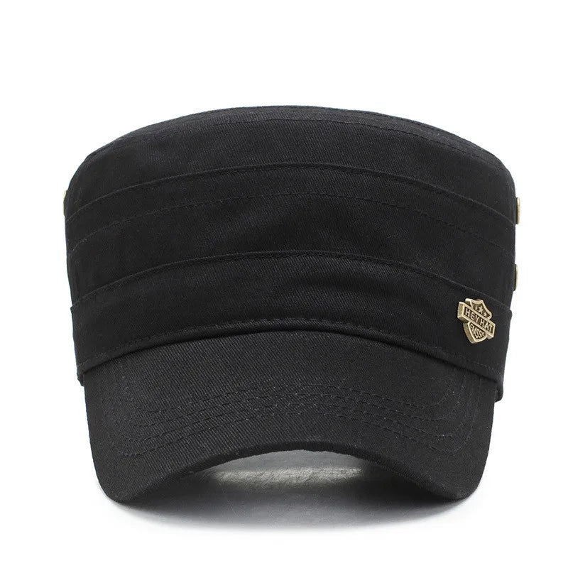 Men's Vintage Military Cap: Casual Flat Top Design for Summer and Autumn, Fashionable Shade in Cotton Material