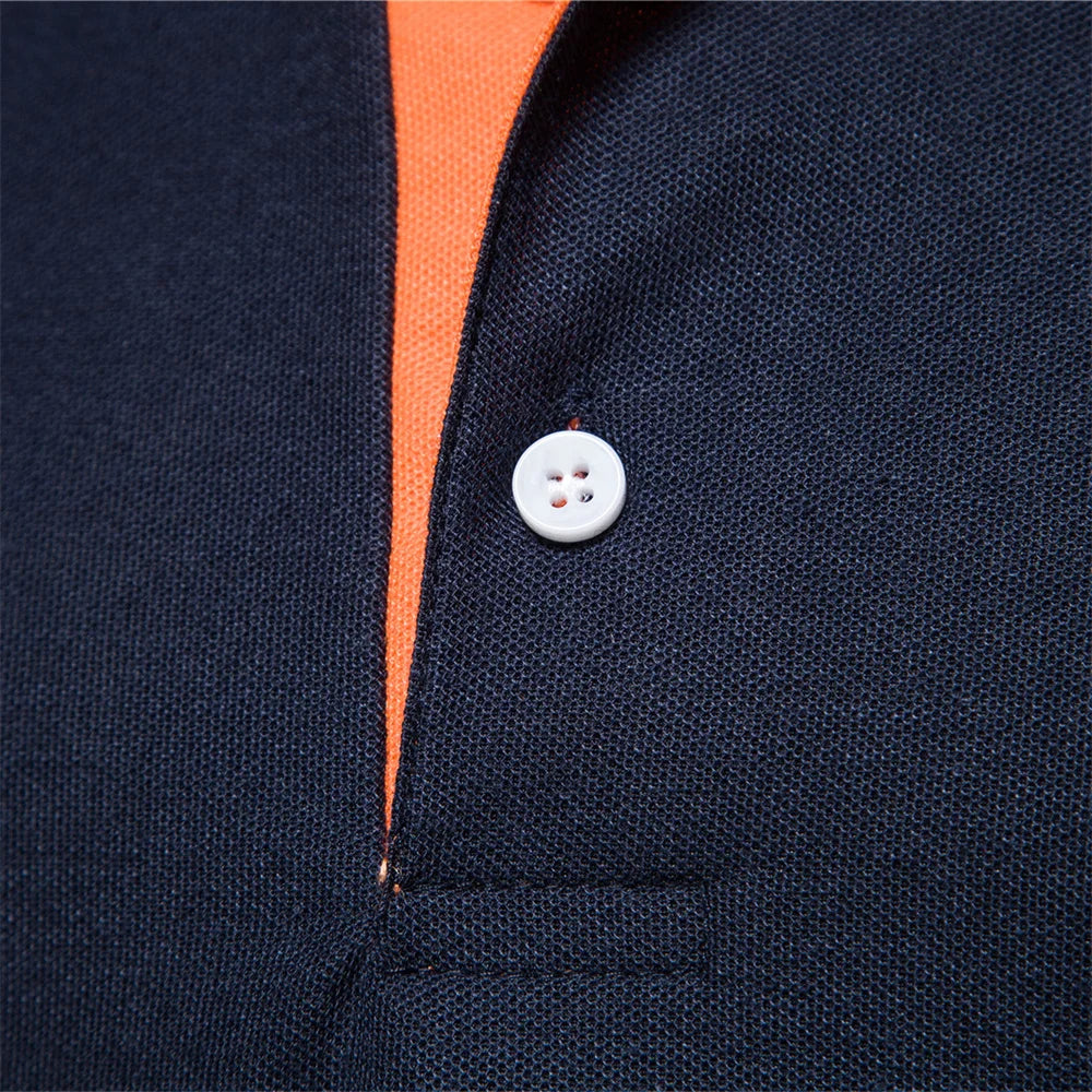 Embroidery Navy Orange Slim Fit Polo Shirt