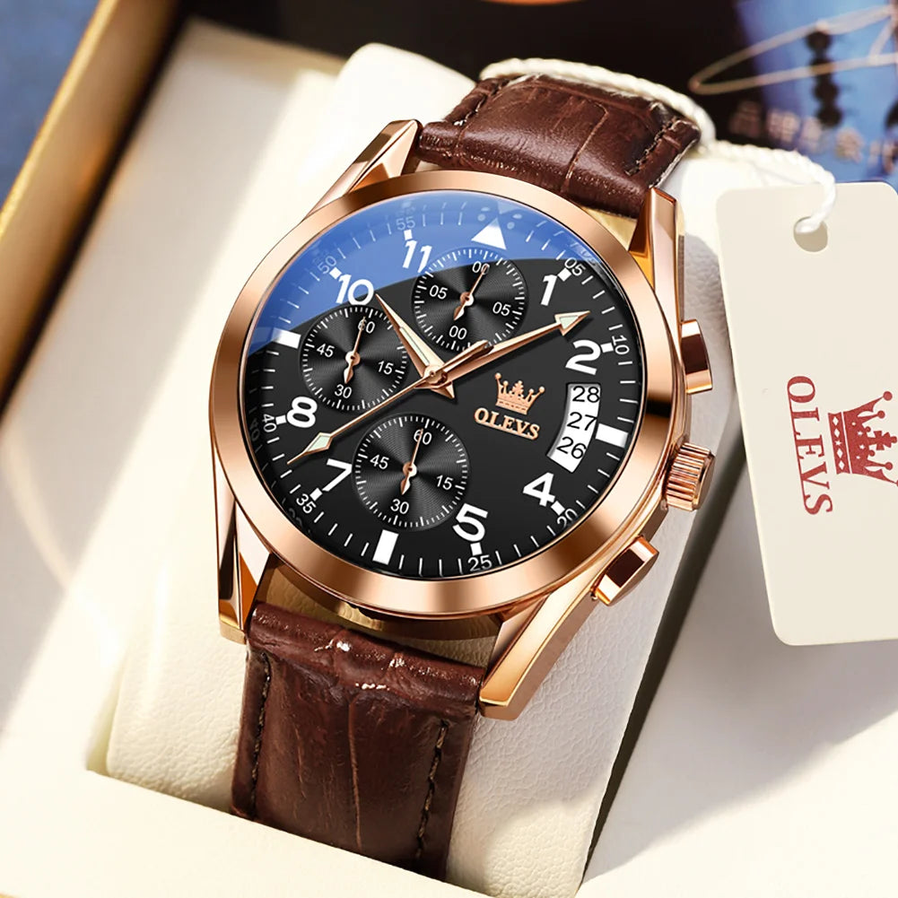 OLEVS Luxury Quartz Leather Wrist Watch