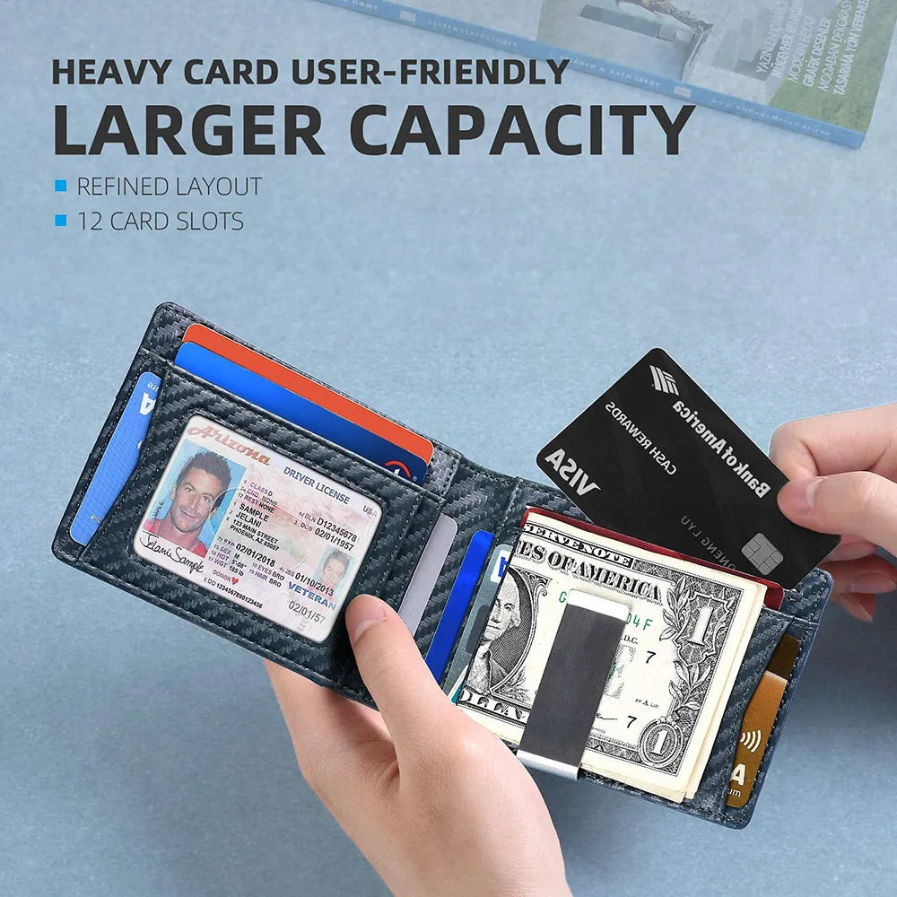 RFID Men's Smart Genuine Leather Wallet: Slim Anti-Theft Money Clip and Cardholder
