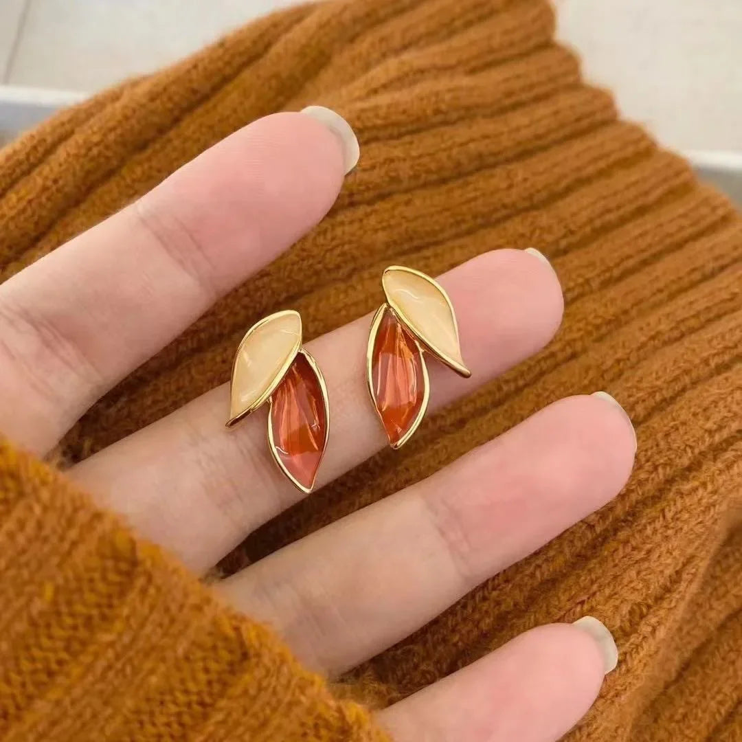 Elegant Autumn/Winter Orange Leaf Earrings