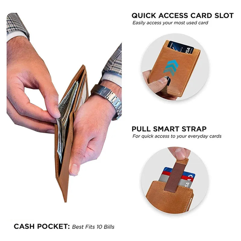 New RFID Mini Wallet: Vintage Genuine Leather Credit Card Holder with Money Clip for Men