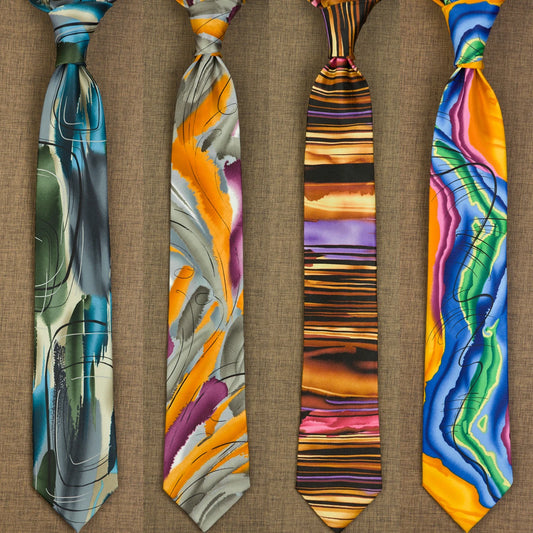 Men's Geometric Neckties: Handmade Abstract Pattern in Multicolor, 100% Silk, Perfect for Casual, Party, and Wedding Attire