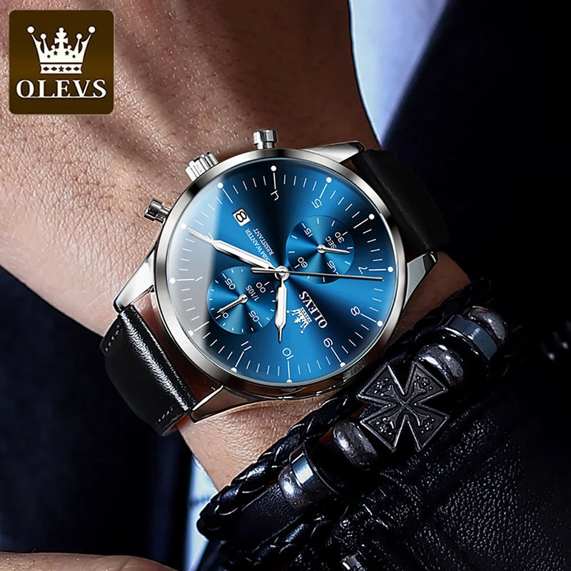 OLEVS Leather Chronograph Wristwatch