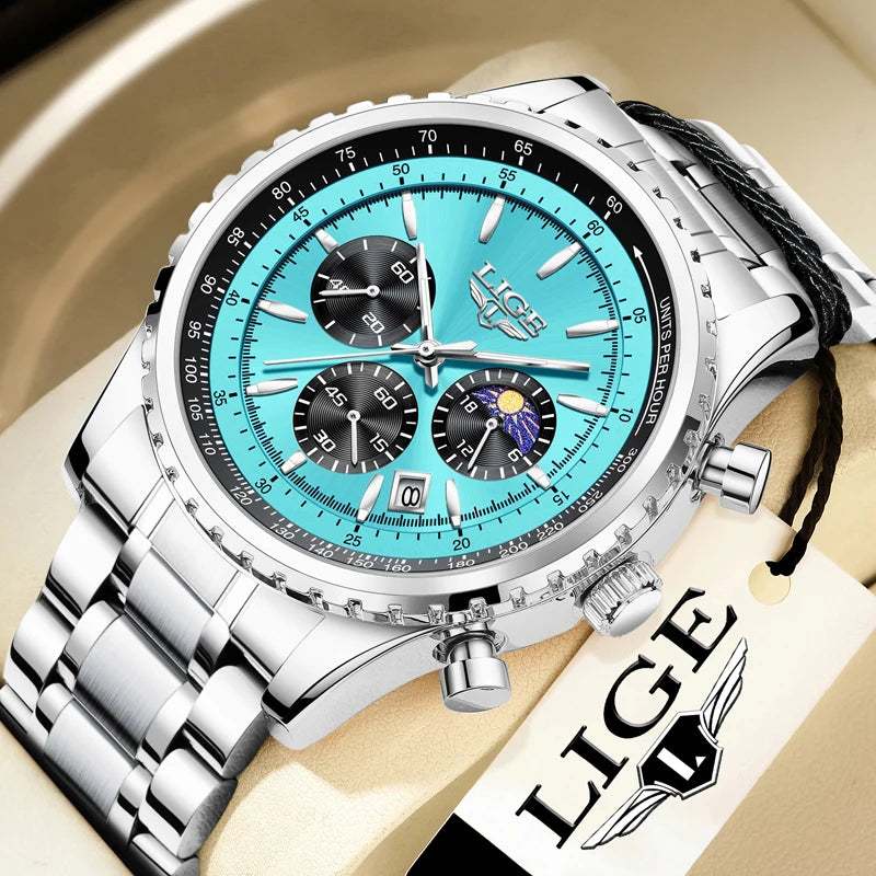 LIGE Luxury Quartz Men Chronograph Watch