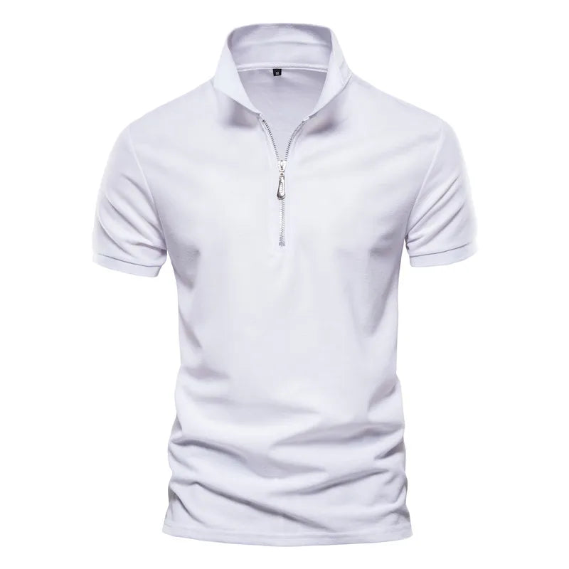 Navy Zipper Summer Polo Short Sleeve Shirt
