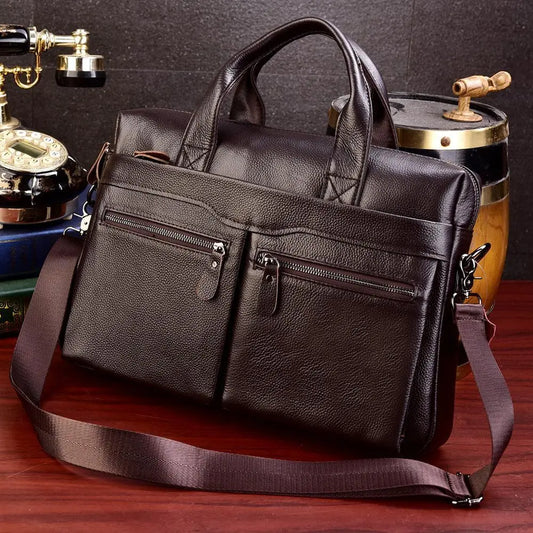 Men's Genuine Cowhide Leather Briefcase: High-Quality Business Laptop Briefcase for Travel