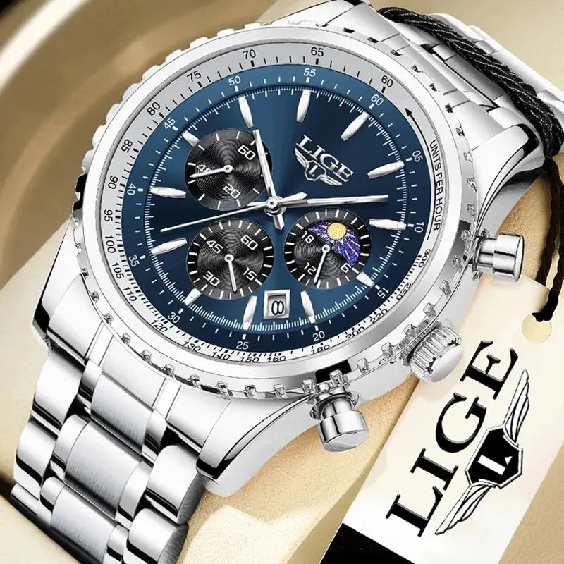 LIGE Quartz Chronograph Sport Wristwatch