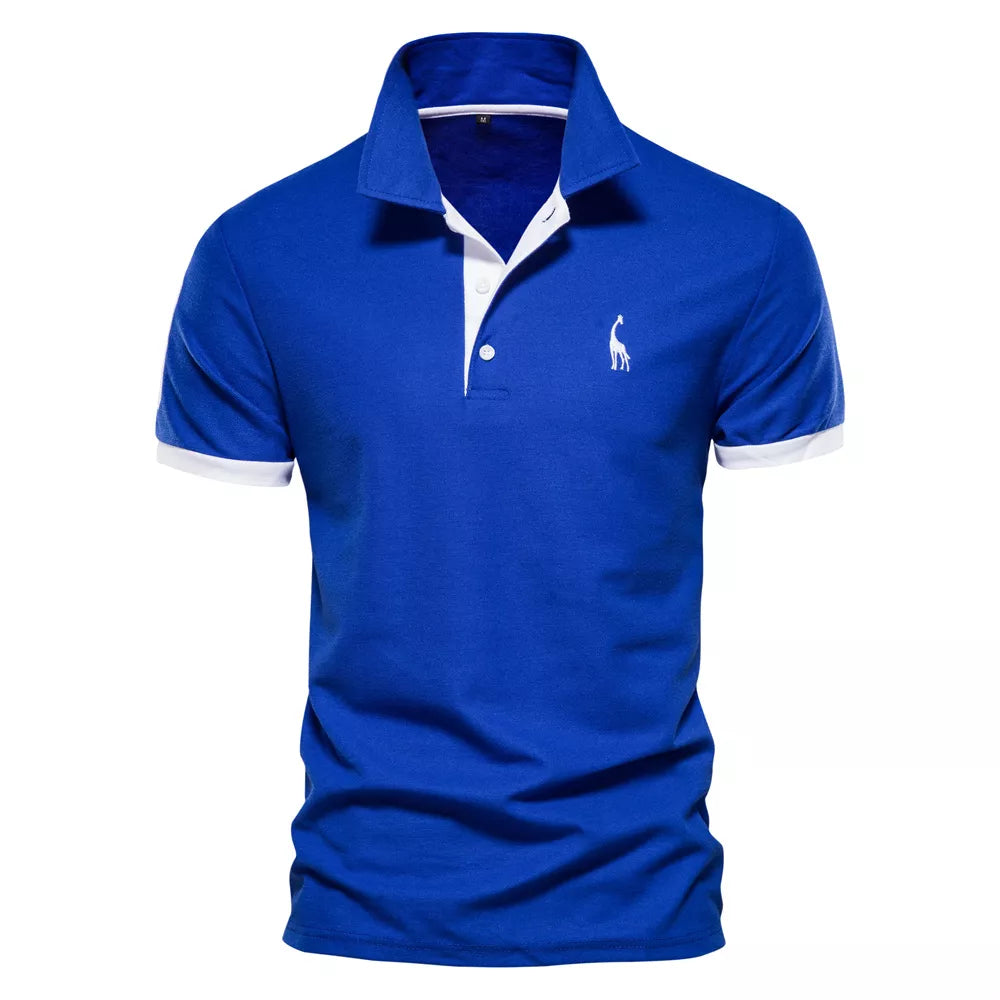 Embroidery Blue Slim Fit Polo Shirt