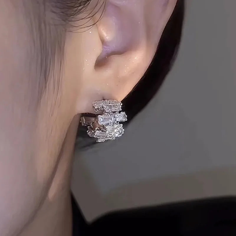 New Exquisite Zircon C-shaped Earrings for Women