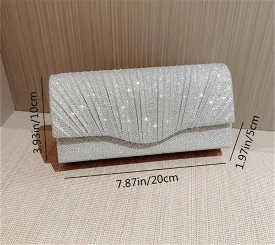 Women's Elegant Glitter Evening Clutch with Long Chain