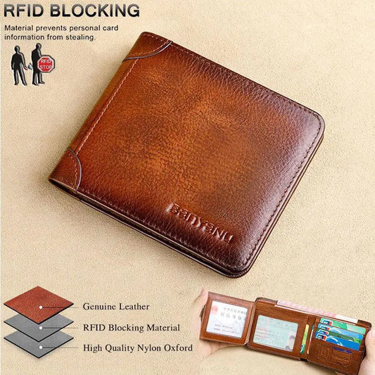 Men's RFID Blocking Genuine Leather Bifold Wallet