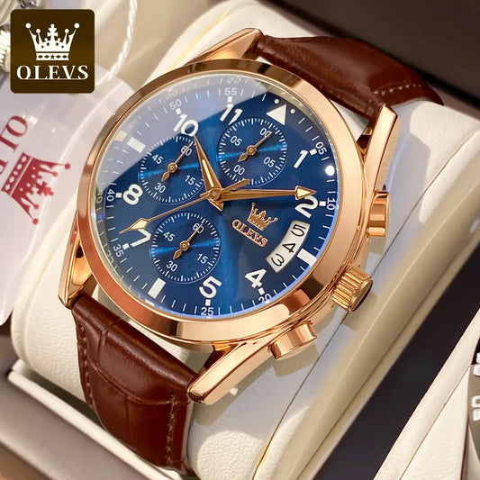 OLEVS Luxury Quartz Leather Wrist Watch