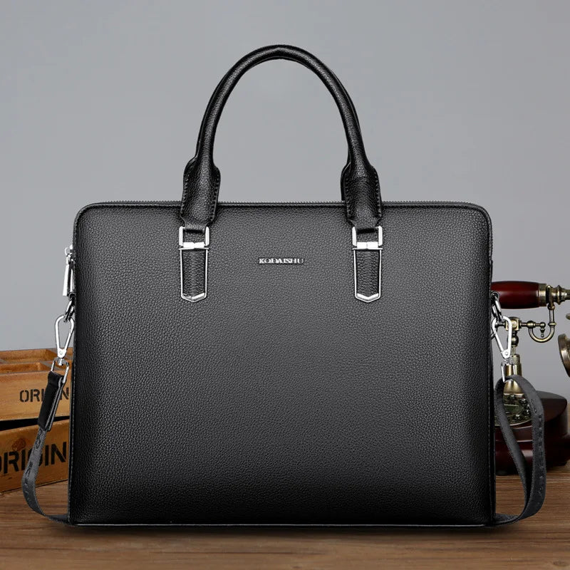 New Luxury Cow Genuine Leather Business Men's Briefcase: High-Capacity Messenger Bag for Laptops