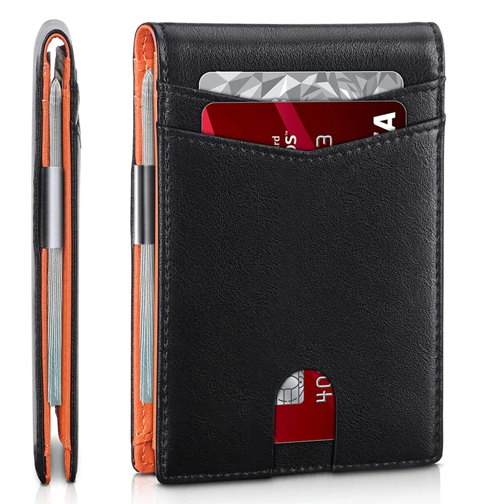 RFID Men's Smart Genuine Leather Wallet: Slim Anti-Theft Money Clip and Cardholder