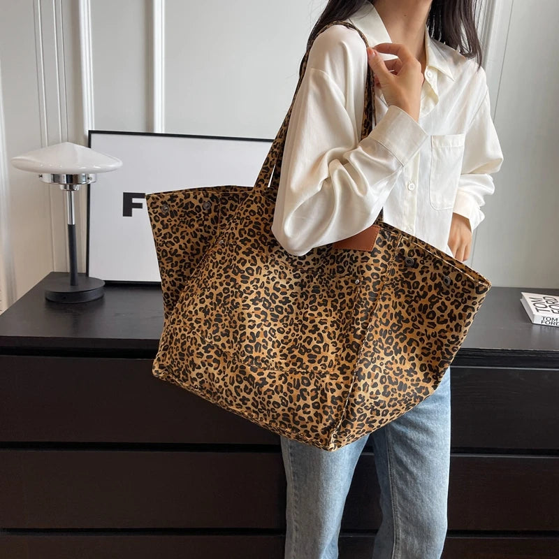 Oversized Leopard Print Shoulder Handbags for Women