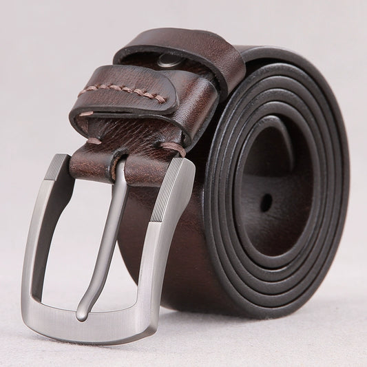 Pure Cattlehide Pin Buckle Middle-Aged Leather Belt