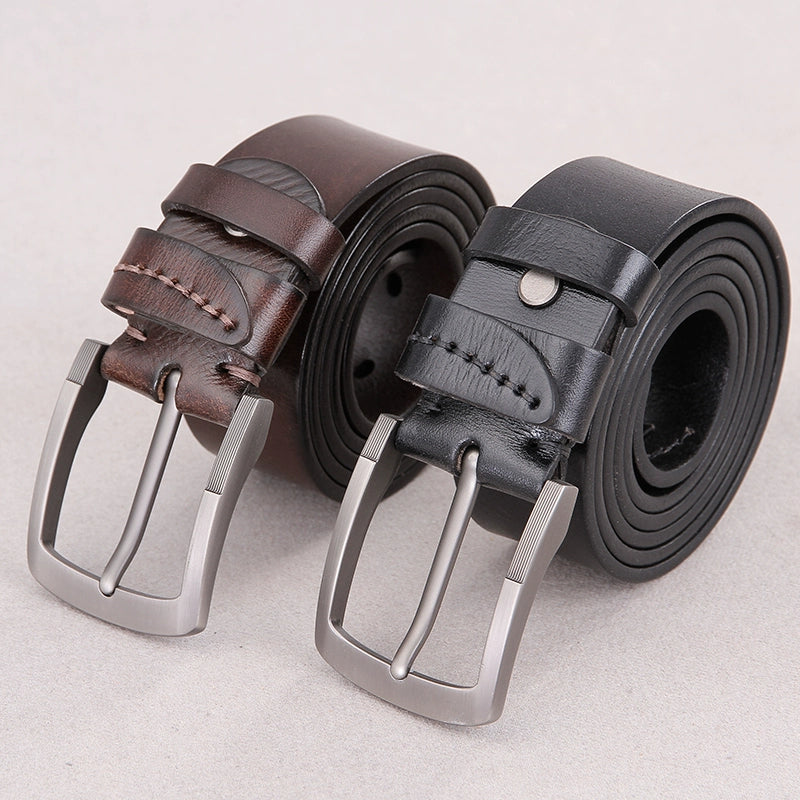 Pure Cattlehide Pin Buckle Middle-Aged Leather Belt