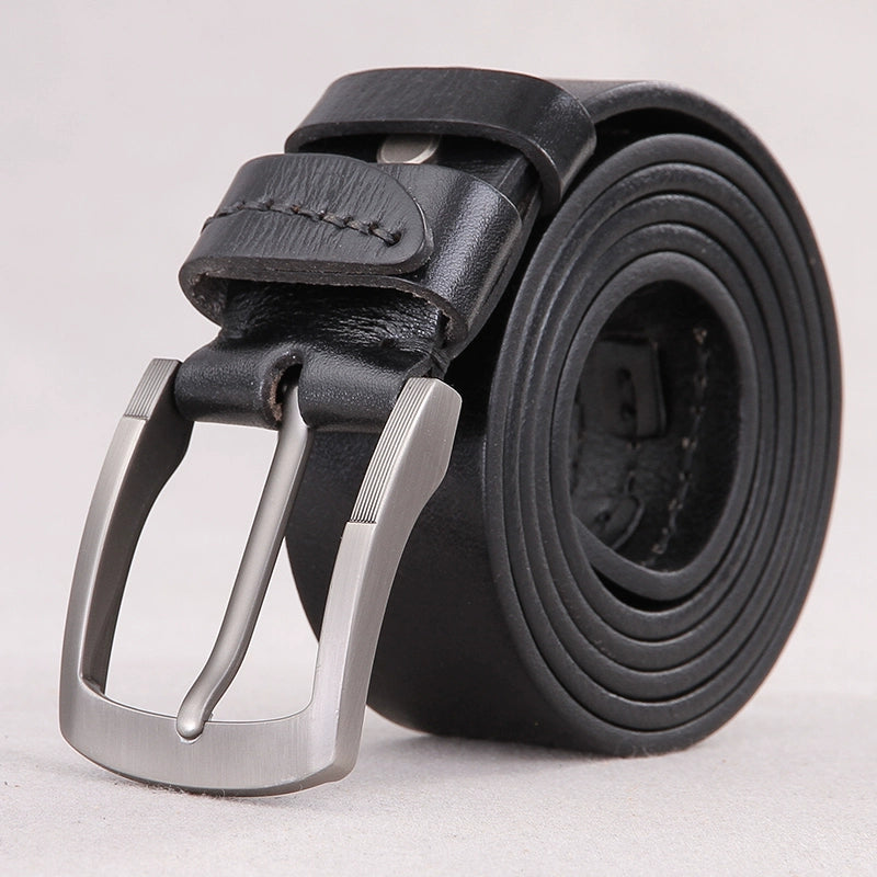 Pure Cattlehide Pin Buckle Middle-Aged Leather Belt