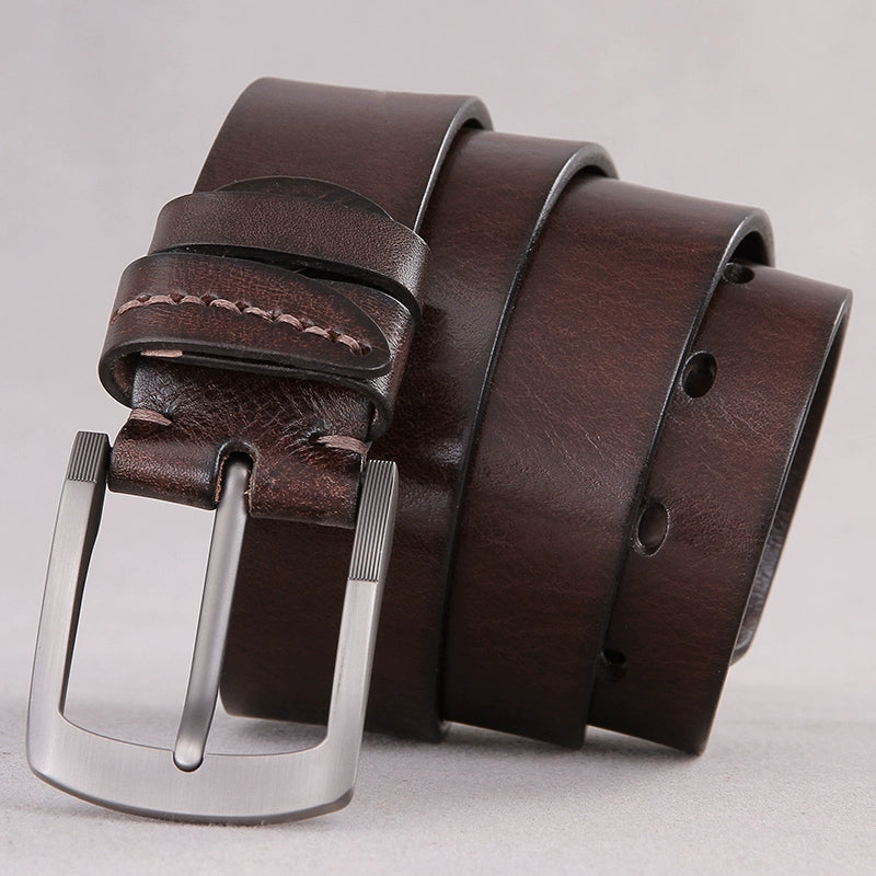 Pure Cattlehide Pin Buckle Middle-Aged Leather Belt