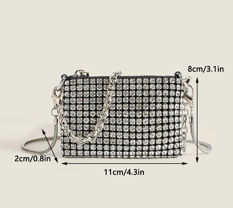 Luxury Designer Rhinestone Clutch for Women: Party Purse with Chain, Mini Shoulder Clutch