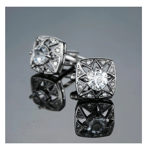 Floral Square Crystal Cufflink