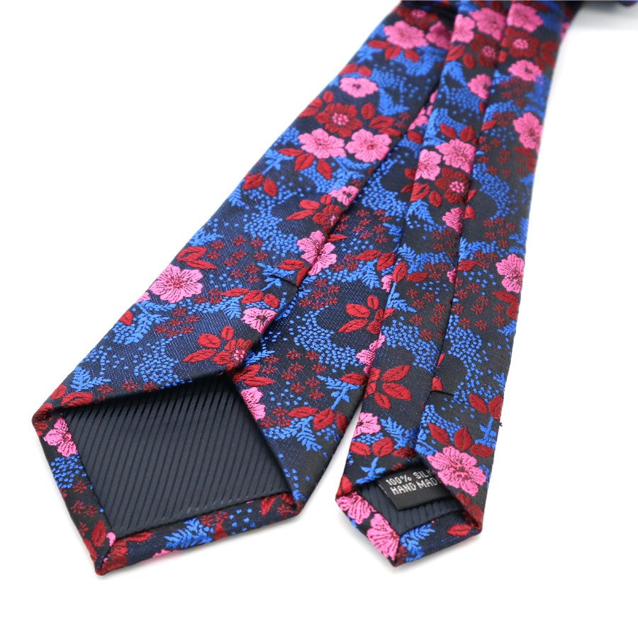 Blue Pink Floral Tie Handkerchief Cufflink Set