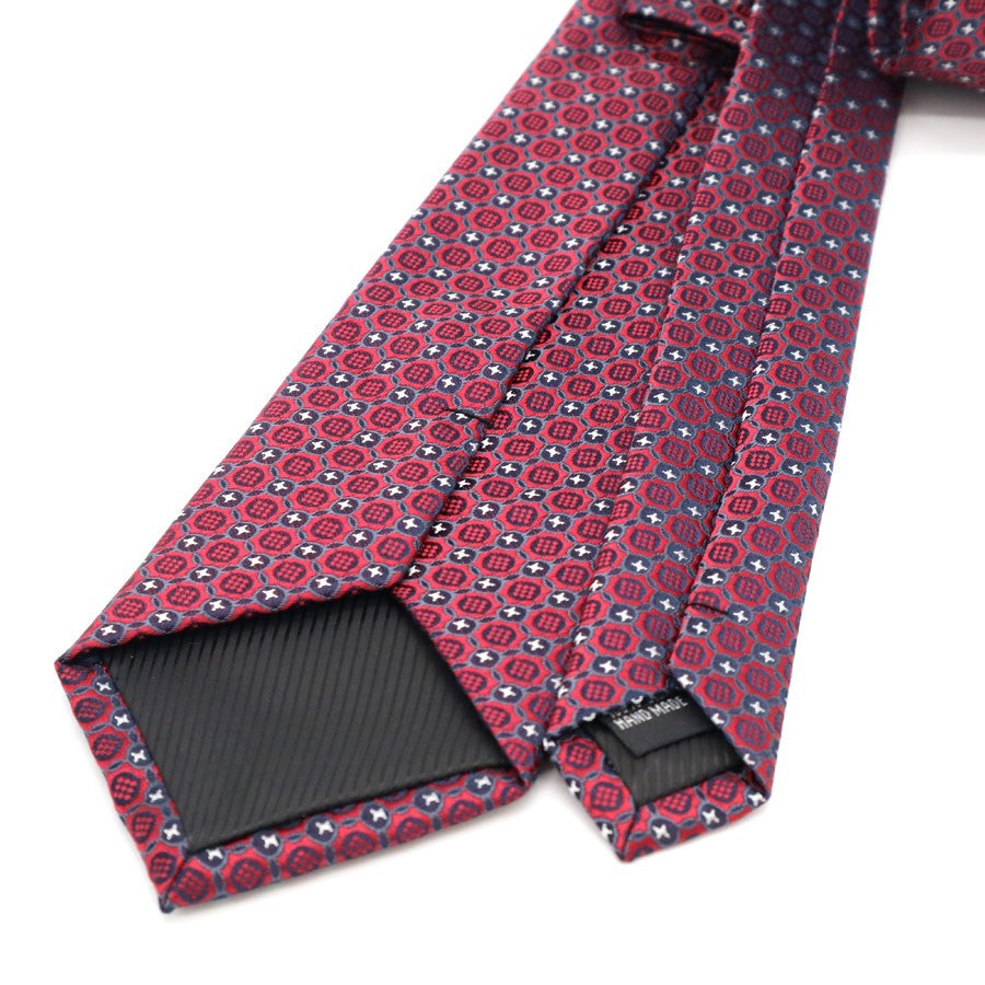 Red Wine Geometric Tie Handkerchief Cufflink Set