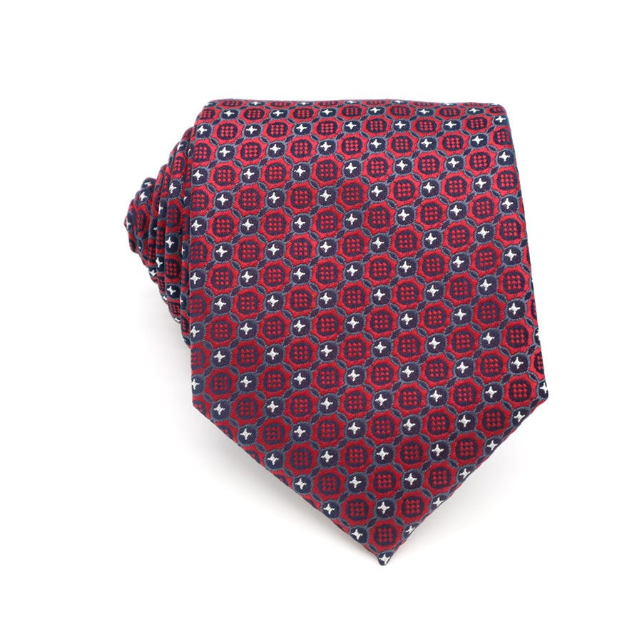 Red Wine Geometric Tie Handkerchief Cufflink Set