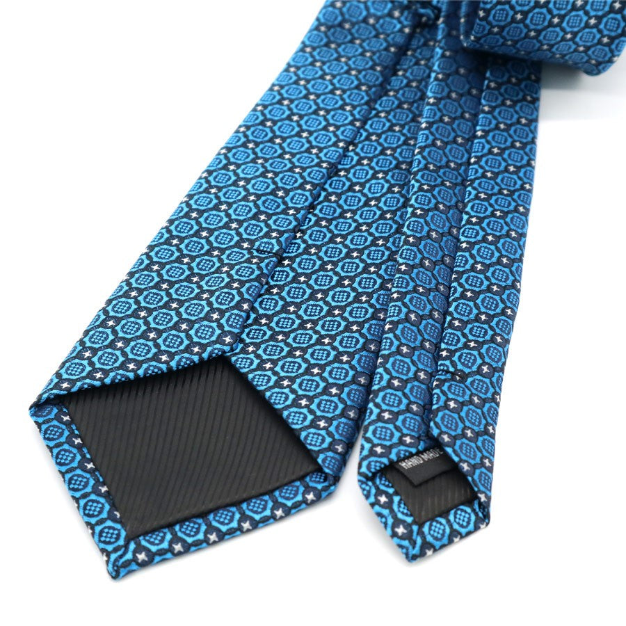 Lake Blue Geometric Tie Handkerchief Cufflink Set