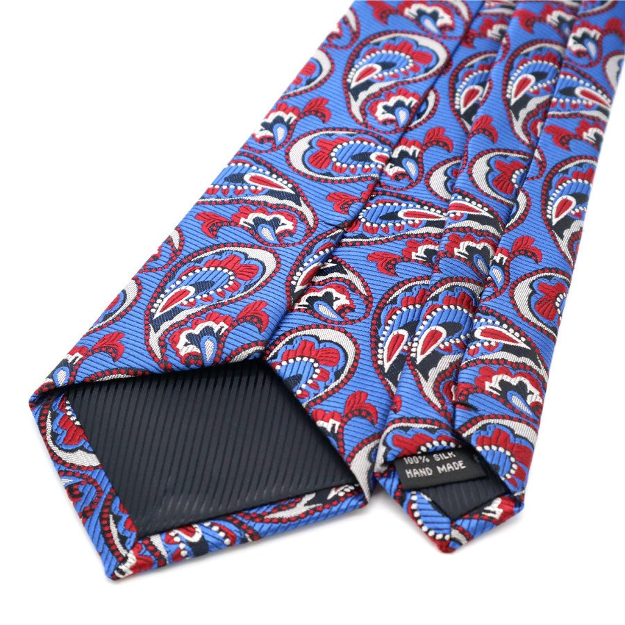Blue Red Paisley Tie Handkerchief Cufflink Set