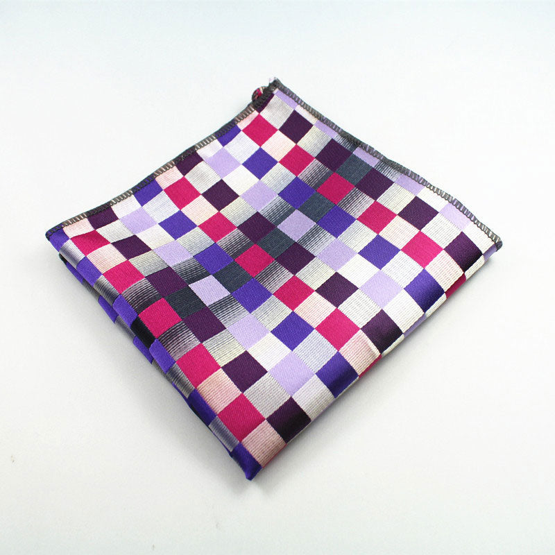 Pink Purple Gray Plaids Gravata Tie Handkerchief Cufflink Set