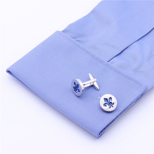 Classic Fleur De Lis Blue Enamel Cufflinks