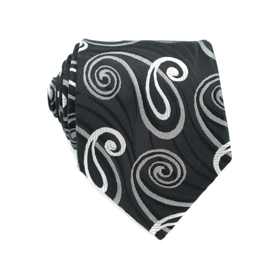 Black Gray Paisley Gravata Tie Handkerchief Cufflink Set