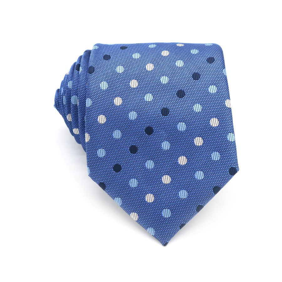 Blue Black Gray Dots Tie Handkerchief Cufflink Set