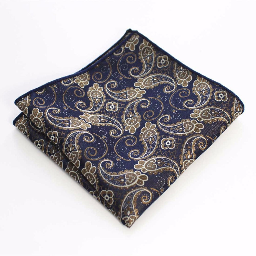 Blue Beige Paisley Tie Handkerchief Cufflink Set