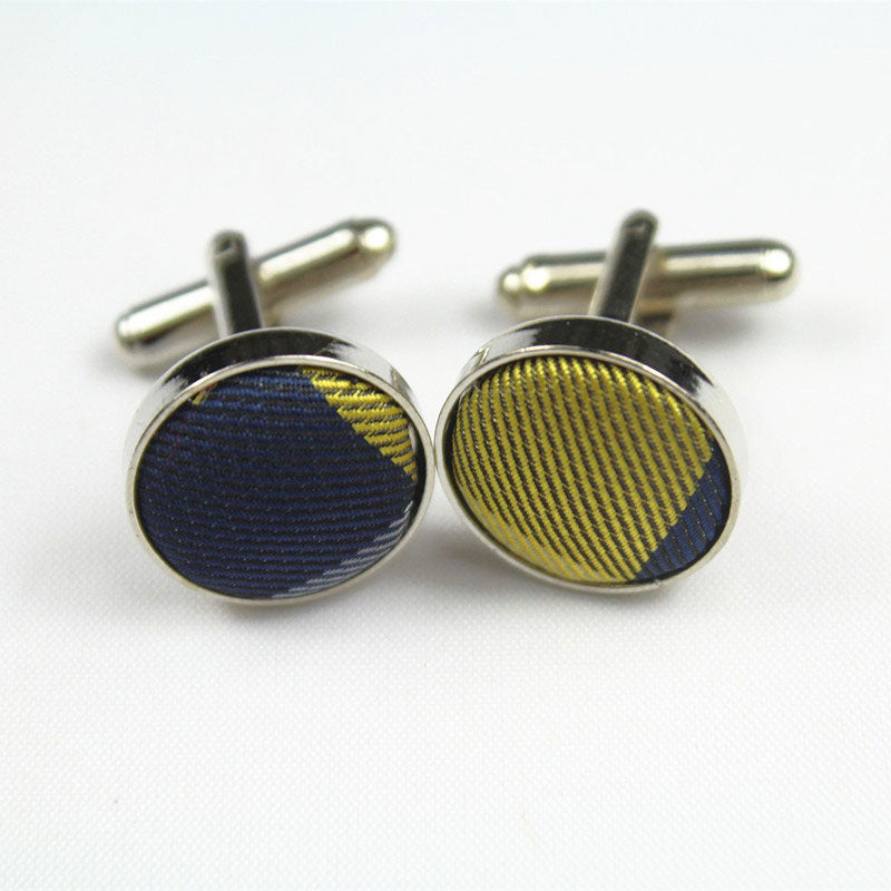 Yellow Gray Plaids Gravata Tie Handkerchief Cufflink Set