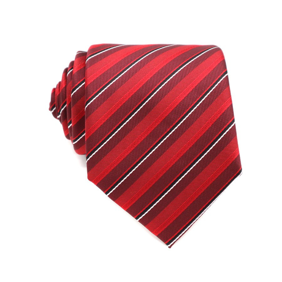 Red Wine Stripes Tie Handkerchief Cufflink Set