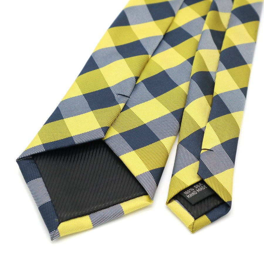 Yellow Gray Plaids Gravata Tie Handkerchief Cufflink Set