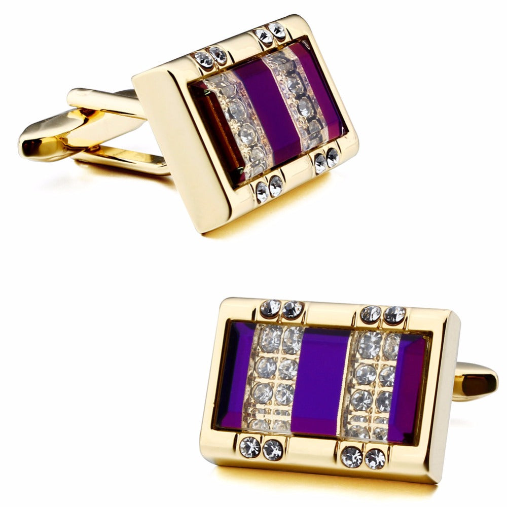 Gold Purple Crystal Cufflinks