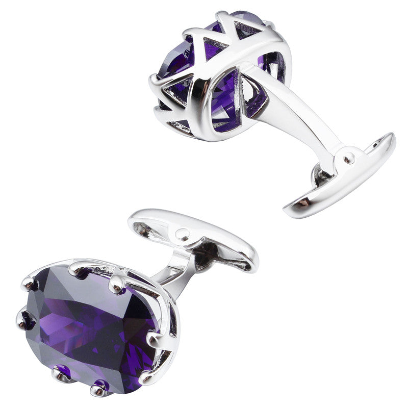Luxury French Silver Violet Stone Cufflinks