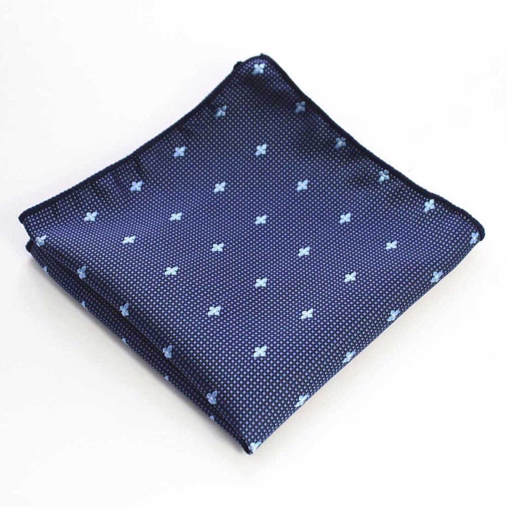 Navy Blue Floral Dots Tie Handkerchief Cufflink Set