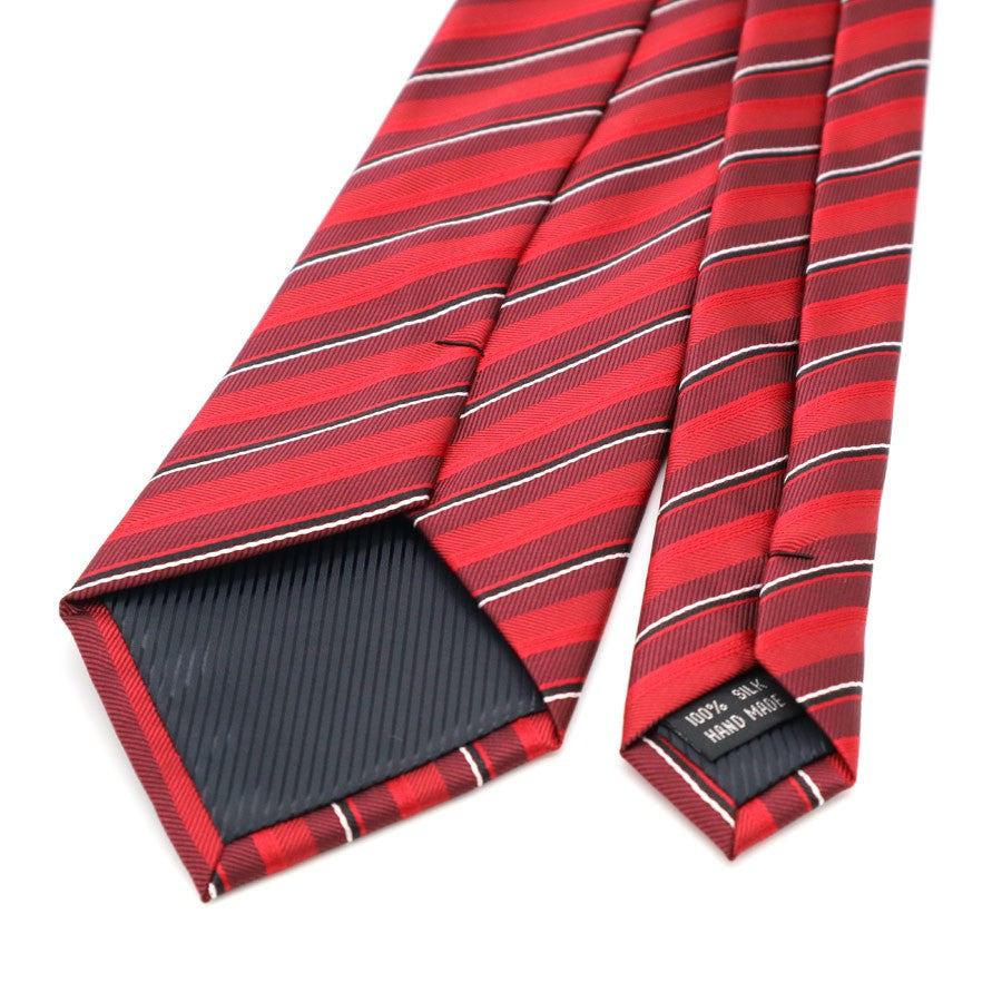 Red Wine Stripes Tie Handkerchief Cufflink Set