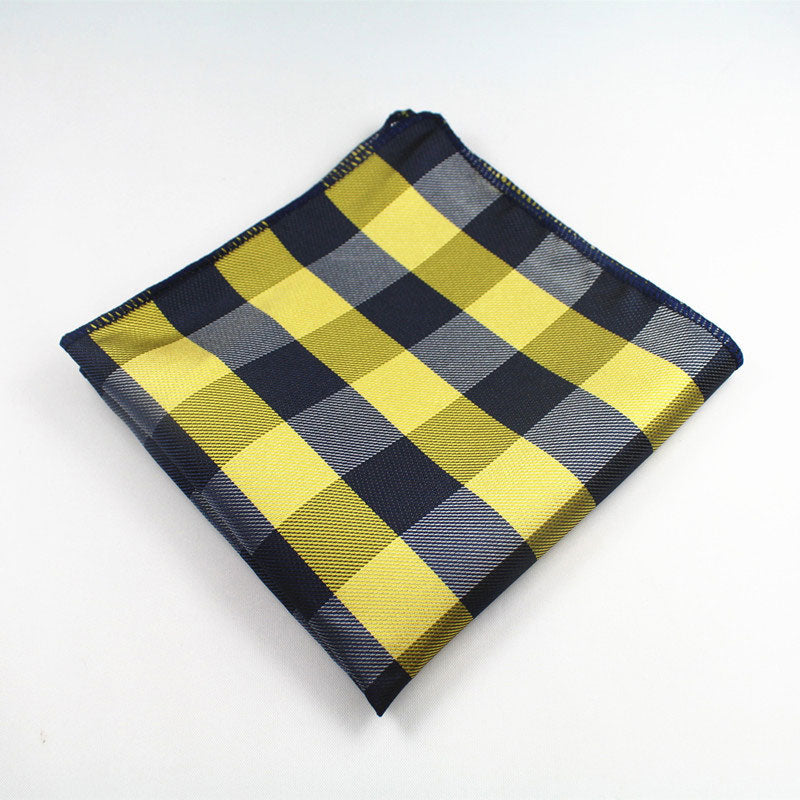 Yellow Gray Plaids Gravata Tie Handkerchief Cufflink Set