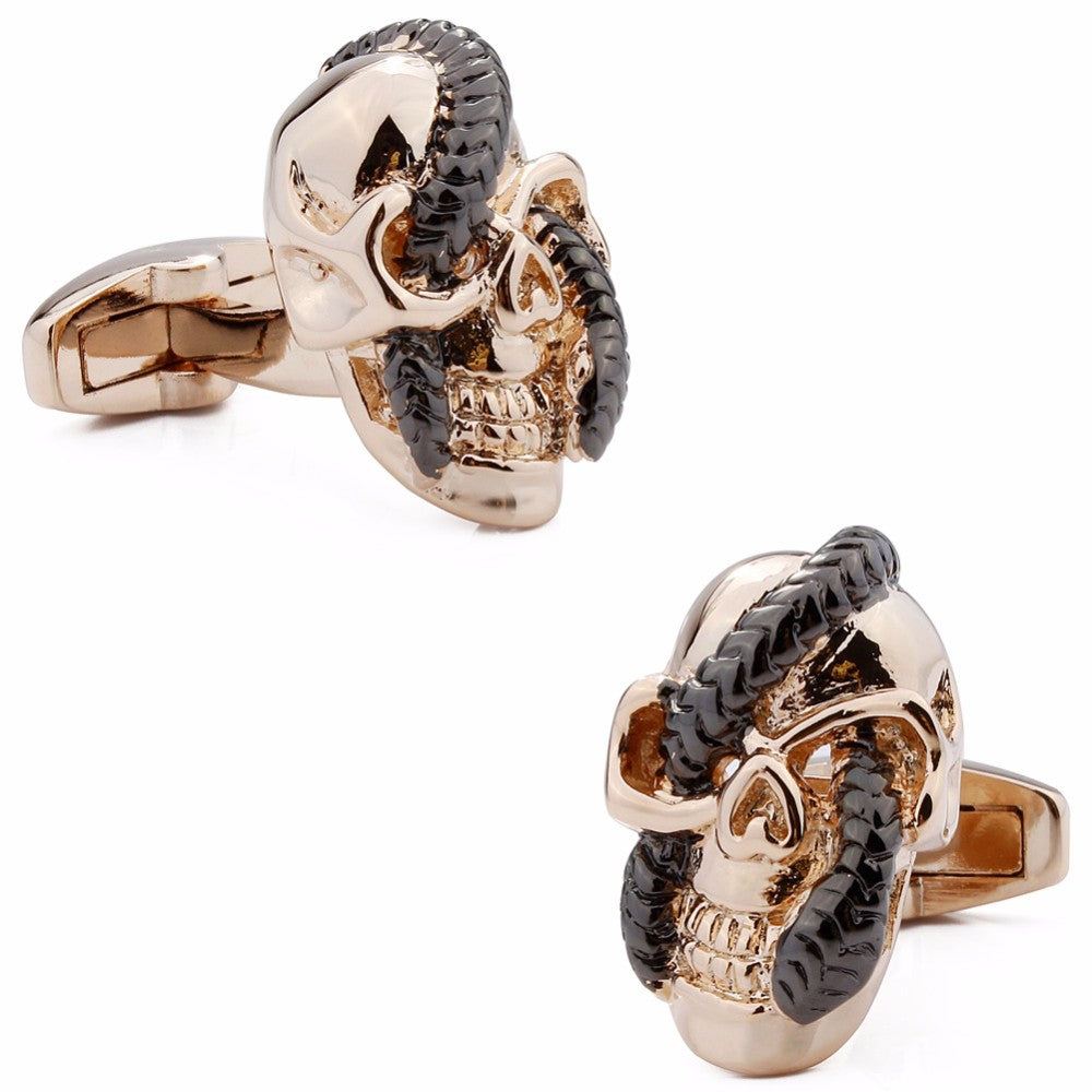 Creepy Snake Rose Gold Skull Cufflinks